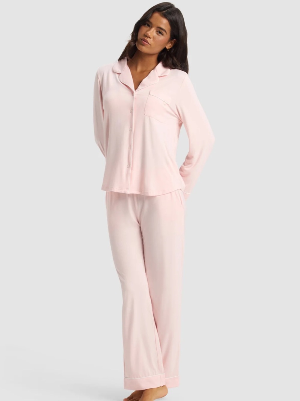 Women's Bamboo Stretch-Knit Long Sleeve Pajama Top Size XL in Blossom Pink
